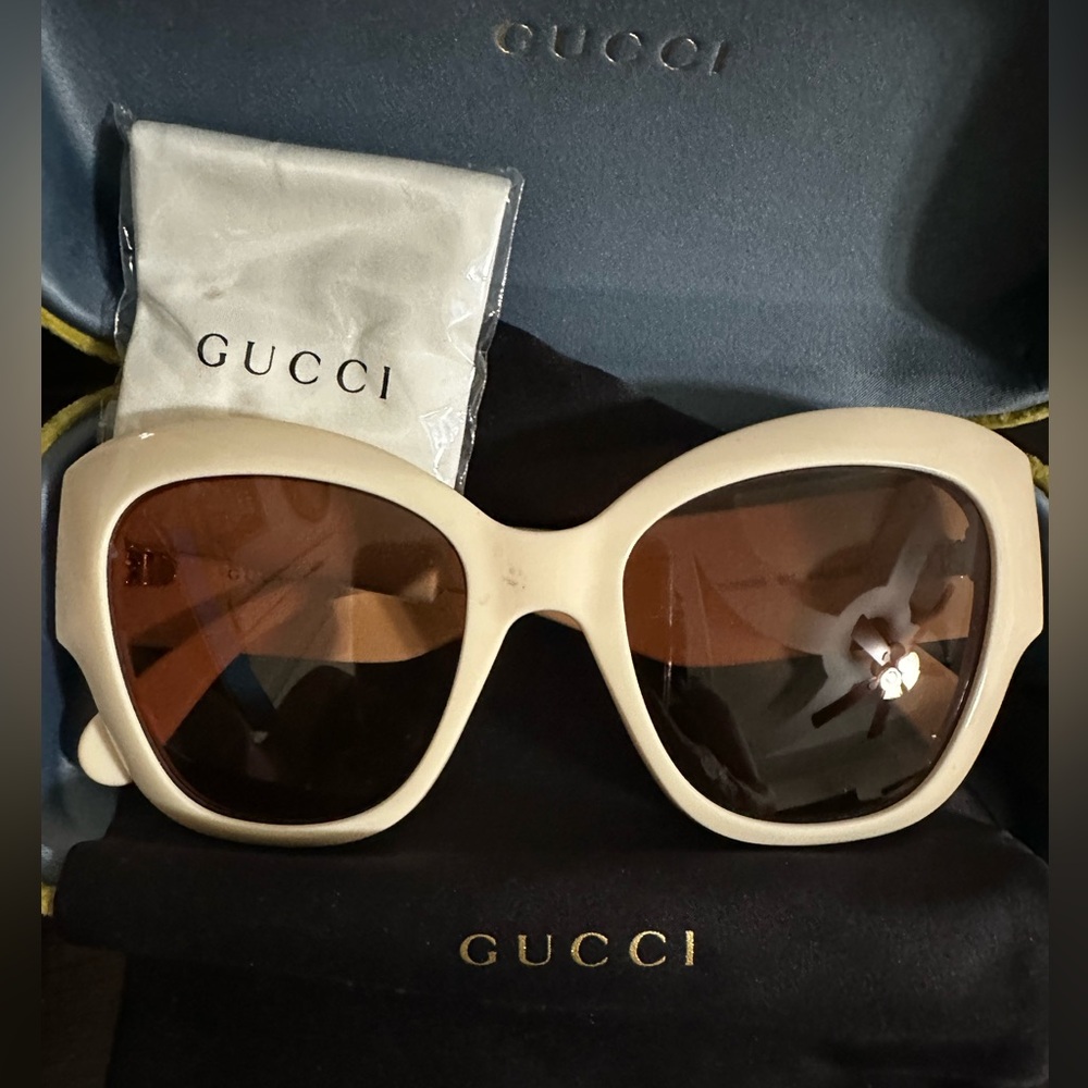 GUCCI WOMEN'S GG0808S 53MM SUNGLASSES Cat Eye Ivory Brown White Cream Rose lens